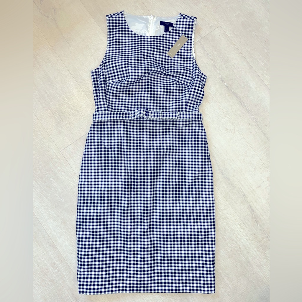 J. Crew New Gingham Sleeveless Dress With Belt